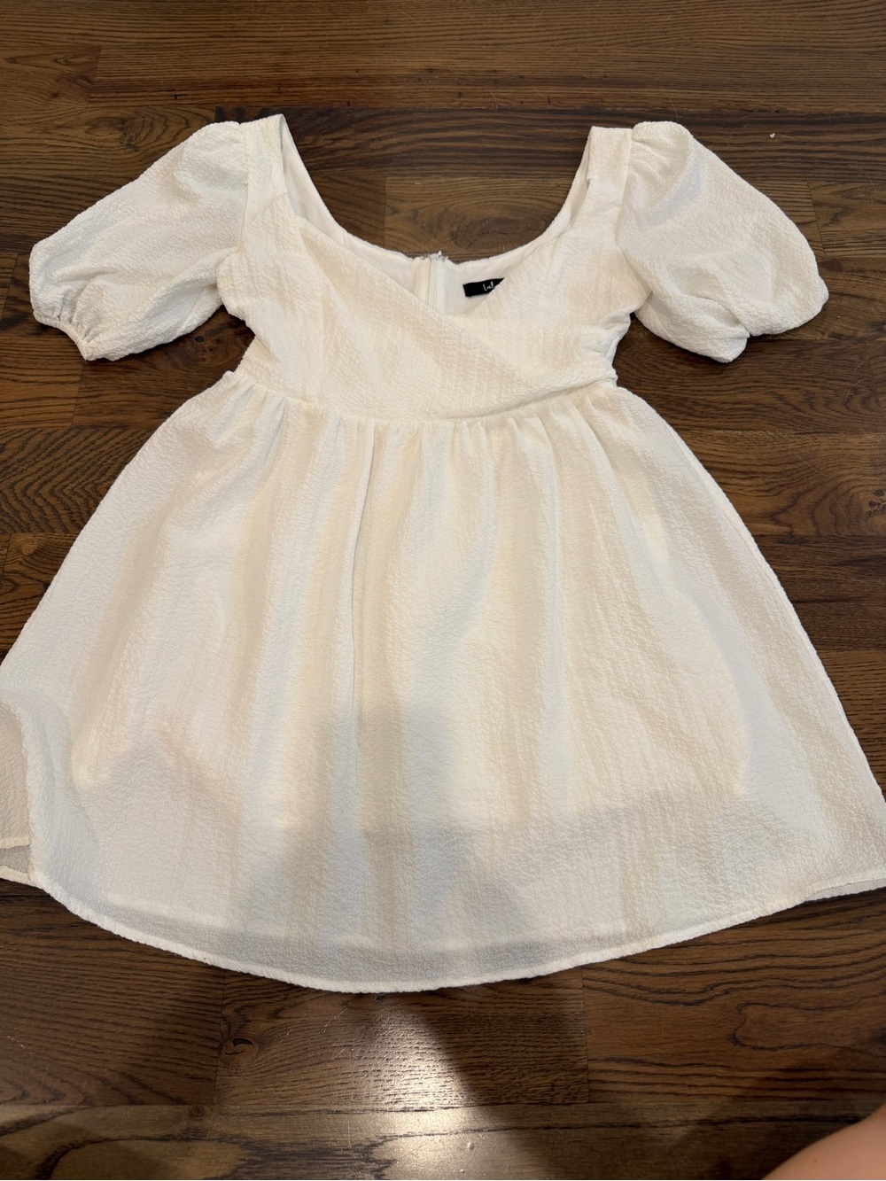 Lulu's White Puff-Sleeve Textured Fit-and-Flare Dress